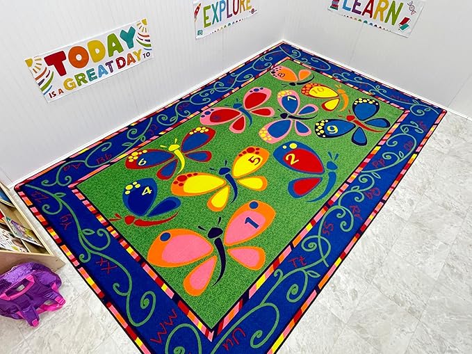 Learning On The Fly Classroom Rug, 7'6" x 12', Multicolored, Educational Classroom Rug, Kids Learning Play Mat | Area Rug for Bedroom or Playroom