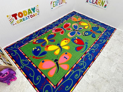Learning On The Fly Classroom Rug, 7'6" x 12', Multicolored, Educational Classroom Rug, Kids Learning Play Mat | Area Rug for Bedroom or Playroom