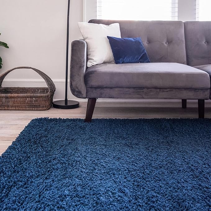 Unique Loom Solid Shag Collection Area Rug (5' 1" x 8' Rectangle, Sapphire Blue/ Navy Blue)