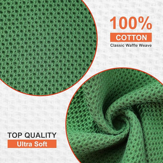 Kitinjoy 100% Cotton Kitchen Dish Cloths, 12 Pack Waffle Weave Ultra Soft Absorbent Dish Towels for Drying Dishes Quick Drying Kitchen Towels Dish Rags, 12 X 12 Inches, Grass Green