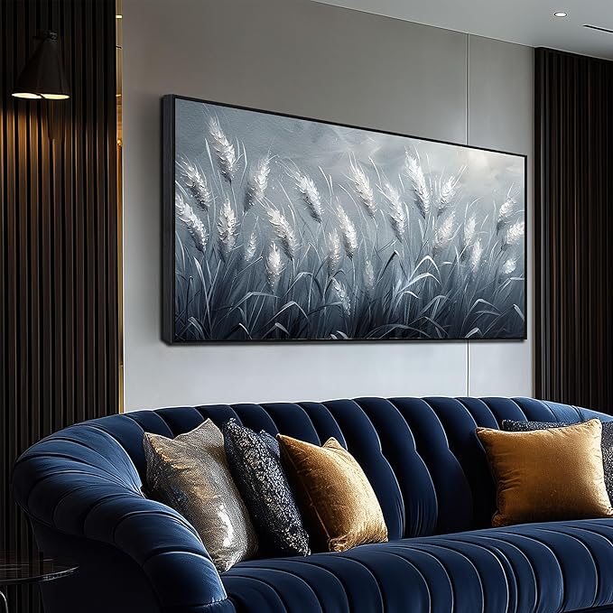 Home Decor Botanical Wall Art Reed Wall Paintings Black Framed Wall Decor Big Pictures 29"x 59"