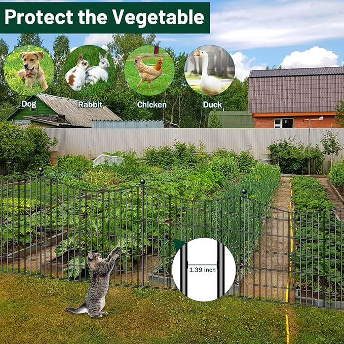 25 Panels Decorative Garden Fence with Gate, 32 in(H) X 59 ft(L) No Dig Dog Fence Animal Barrier Outdoor for Yard, Rustproof Metal Garden Edging and Borders, Temporary Fencing Stakes