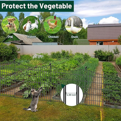 10 Panels Decorative Garden Fence with Gate, 40 in(H) X 23.6 ft(L) No Dig Dog Fence Animal Barrier Outdoor for Yard, Rustproof Metal Garden Edging and Borders, Temporary Fencing Stakes