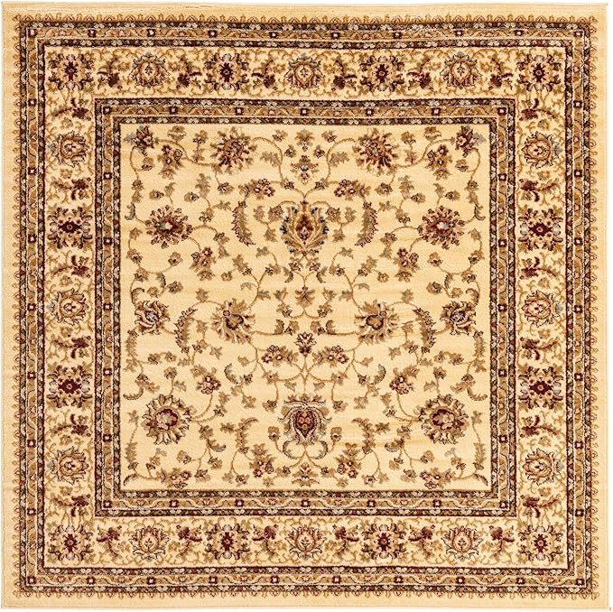 Rugs.com Aditi Collection Rug – 6' Square Cream Low Rug Perfect for Living Rooms, Kitchens, Entryways