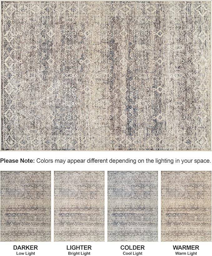 Bloom Rugs Washable Non-Slip 10x14 Rug - Beige Brown/Teal Traditional Oriental Area Rug for Living Room, Bedroom, Dining Room, and Kitchen - Exact Size: 10' x 14'