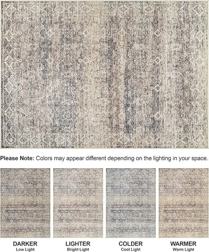 Bloom Rugs Caria Washable Non-Slip 12 ft Runner - Beige Brown/Teal Traditional Runner for Entryway, Hallway, Bathroom, and Kitchen - Exact Size: 2'6" x 12'
