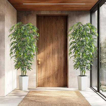 Artificial Bamboo Tree 6FT Tall Fake Plants Faux Bamboo Plant with White Tall Planter, Artificial Fake Trees Silk Plant with 5 Trunks and Lifelike Leaves for Home Office Indoor Outdoor Decor