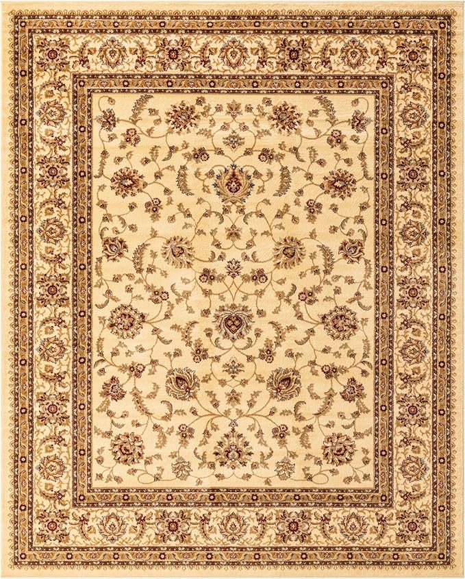 Rugs.com Aditi Collection Rug – 7' 10 x 10' Cream Low Rug Perfect for Living Rooms, Large Dining Rooms, Open Floorplans