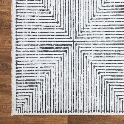 Bloom Rugs Caria Washable Non-Slip 12 ft Runner - Ivory/Black Striped Runner for Entryway, Hallway, Bathroom, and Kitchen - Exact Size: 2'6" x 12'