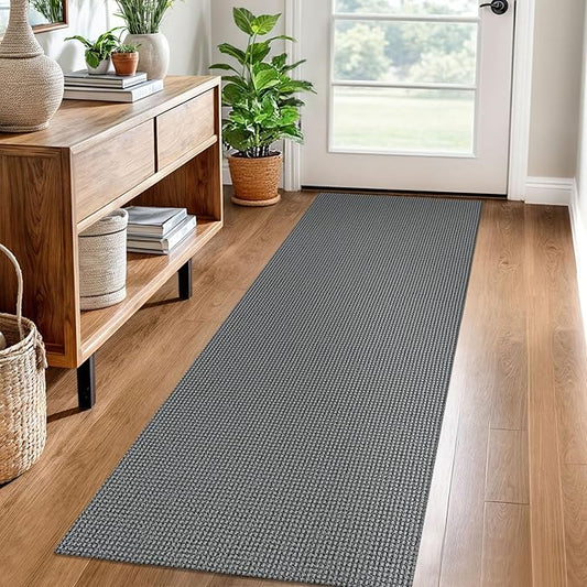 EARTHALL Woven Runner Rug 2x6 Ft Washable Runners for Hallways Cotton Non Slip Rubber Backed Kitchen Runner Braided Indoor Floor Carpet for Entryway, Hallway, Kitchen, Bedroom, Dark Gray