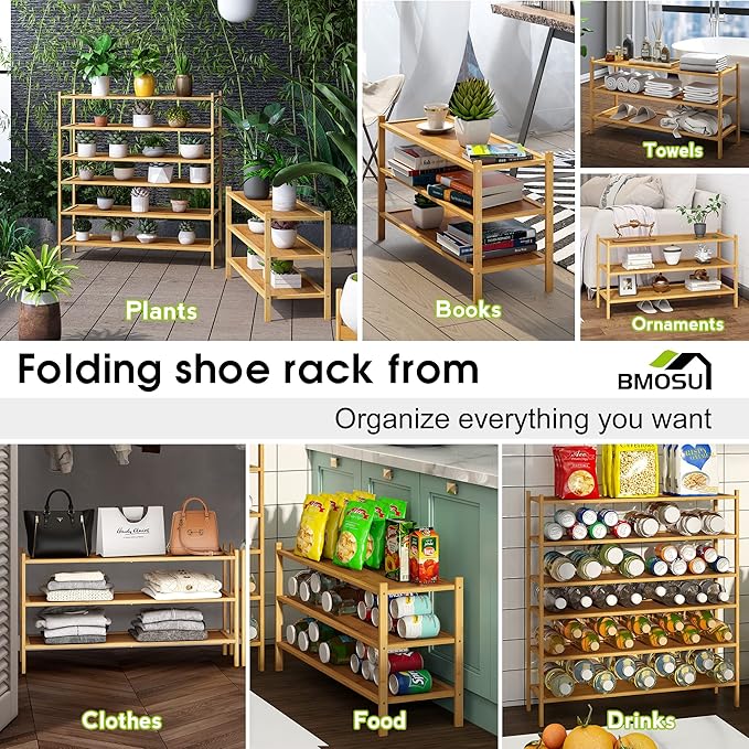 BMOSU 3-Tier Bamboo Extended Shoe Rack Premium Stackable Shoe Shelf Storage Organizer for Hallway Closet Living Room Entryway Organizer(Natural)