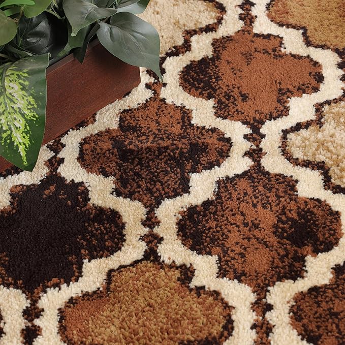 Superior Indoor Area Rug, Jute Backing, Modern Plush Rugs for Hallway, Living, Dining Room, Office, Kitchen, Geometric Trellis Floor Decor, Viking Collection, 8' x 10', Coffee