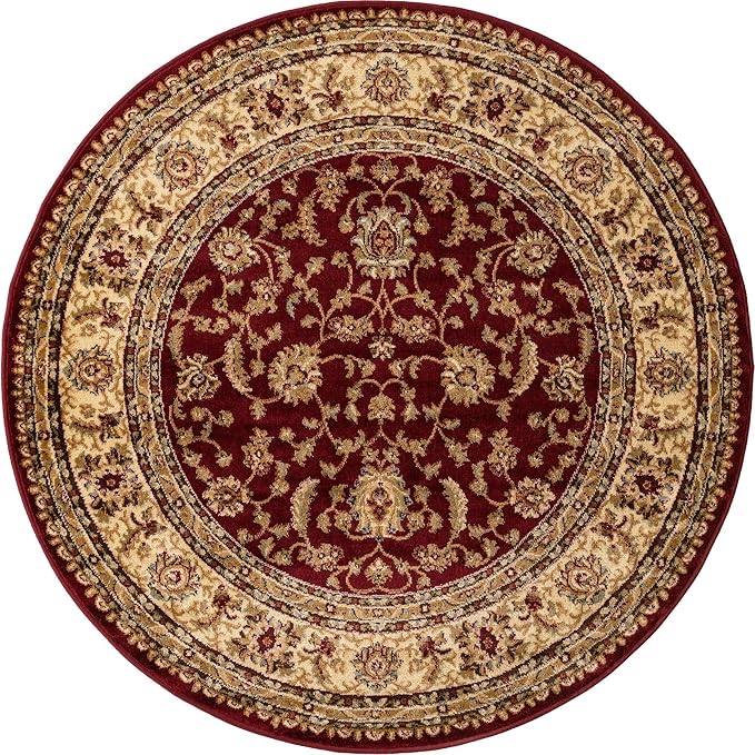 Rugs.com Aditi Collection Rug – 5' 3 Round Red Low Rug Perfect for Kitchens, Dining Rooms
