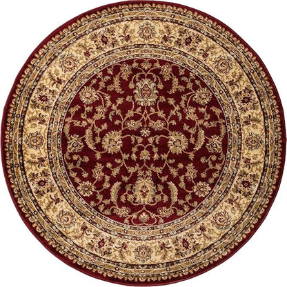 Rugs.com Aditi Collection Rug – 5' 3 Round Red Low Rug Perfect for Kitchens, Dining Rooms