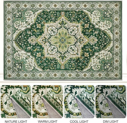 Area Rugs for Living Room 6x9 - Machine Washable Vintage Oriental Soft Rug, Low Pile Thin Floor Carpet with Non Slip Backing for Bedroom, Dorm, Under Dining Room Table, Indoor House, Office Decor