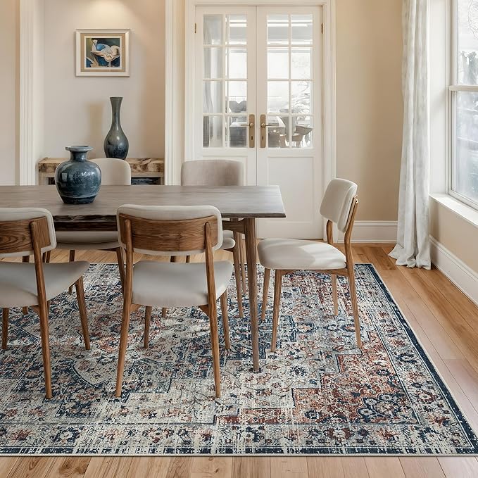Bloom Rugs Caria Washable Non-Slip 9x12 Rug - Terracotta/Teal Traditional Area Rug for Living Room, Bedroom, Dining Room, and Kitchen - Exact Size: 9' x 12'