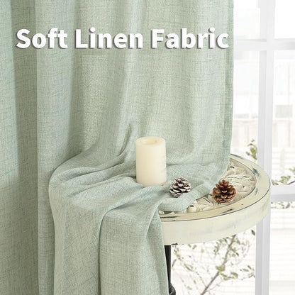 YoungsTex Sage Green Linen Curtains for Living Room 72 Inches Length - Semi Sheer Drapes Light Filtering with Bronze Grommet Window Treatments for Bedroom Dining Rustic, 2 Panels, 52 X 72 Inch