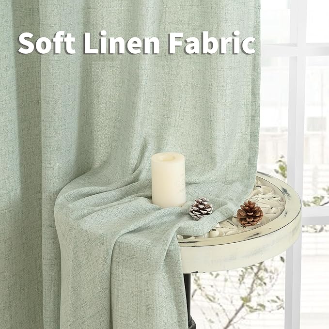 YoungsTex Sage Green Linen Curtains for Bedroom 63 Inch Long with Bronze Grommet Privacy Light Filtering Drapes for Short Living Room Rustic Office, 38 x 63 Inch, 2 Panels