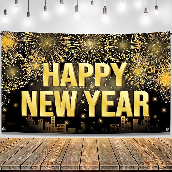 KatchOn, XtraLarge Happy New Year Banner - 72x44 Inch | Banner for New Year Party Night | New Years Eve Backdrop for NYE Decorations 2026 | New Years Decorations 2026, NYE Party Supplies 2026