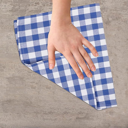 Kitchen Towels Set of 6 Soft Premium Cotton Highly Absorbent Dish Towels 18x28 Inches, Washable & Reusable Tea Towel, Quick Drying Dish Cloths with Hanging Loop - Blue/White, Checks