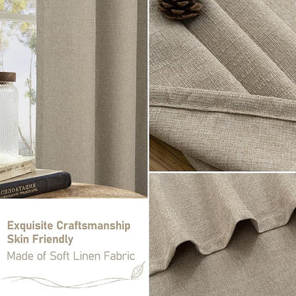 LAMIT Taupe Linen Textured Curtains 95 inches Long for Bedroom, Grommet Thermal Insulated Thick Curtains Burlap Light Filtering Panels for Living Room/Farmhouse, Set of 2 Panels, W52 x L95