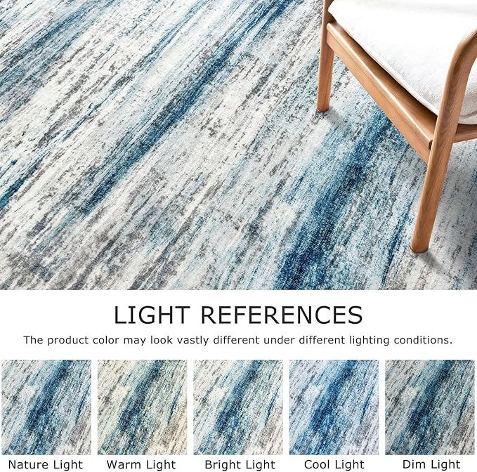 KOZYFLY 4x6 Area Rug Modern Ombre Rugs for Bedroom, Washable Rug Non-Slip Soft Striped Living Room Area Rug, Print Grey-Blue Abstract Carpet for Laundry Nursery