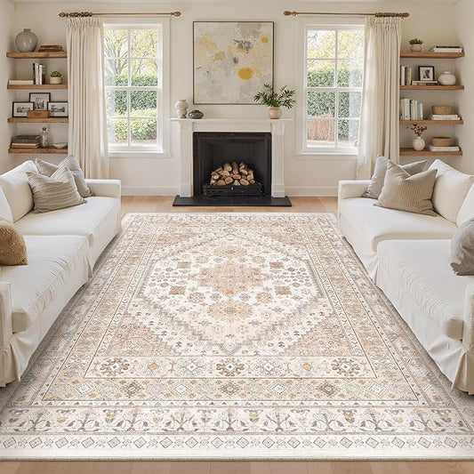 zesthome 9x12 Area Rugs for Living Room,Non-Slip Backing Washable Rugs,Vintage Large Area Rug，Stain Resistant Home Decor Rug