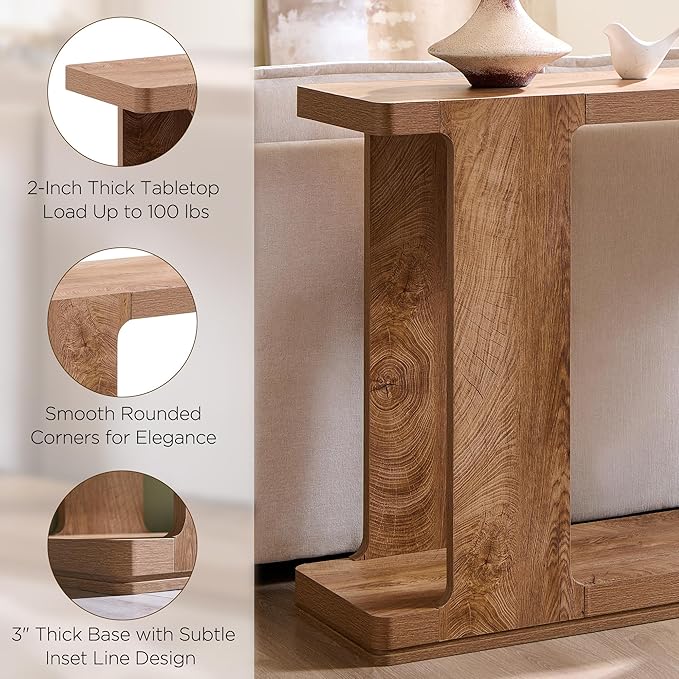OKD 63 Inch Modern Entryway Console Table, 2-Tier Long Sofa Table Behind Couch with Curved Edge, Wood Farmhouse Narrow Entry Table for Hallway, Living Room, Foyer, Entrance, Light Tree Knot