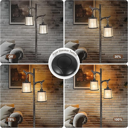 68" Farmhouse Floor Lamp with Mica Shade for Living Room,Modern Industrial Vintage Standing Floor Lamp for Bedroom,Stepless Dimmable Rustic Tree Trunk Tall Lamp for Office,Living Room (Bulb Included)