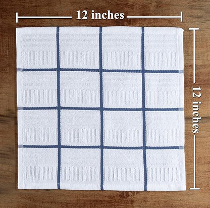 Sticky Toffee Cotton Dishcloths Set of 8, Dark Blue and White, 12 x 12 in, Absorbent Reusable Tea Towels and Cleaning Cloths, Oeko-Tex Cotton
