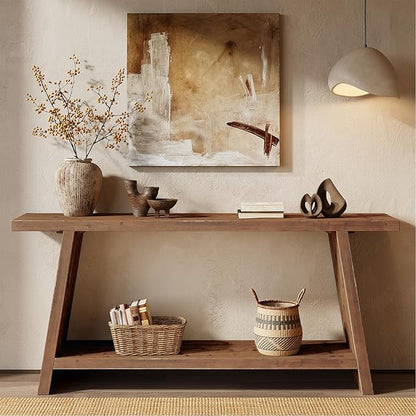70.9'' Solid Wood Console Table, Narrow Long Sofa Table Behind Couch with 2-Tier Storage, Farmhouse Entryway Table for Living Room, Hallway, Foyer, Brown