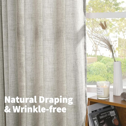 YoungsTex Dark Grey Linen Curtains for Living Room 52 X 80 Inch Length, Semi Sheer Drapes Light Filtering with Bronze Grommet for Bedroom Office Farmhouse Dining, 2 Panels