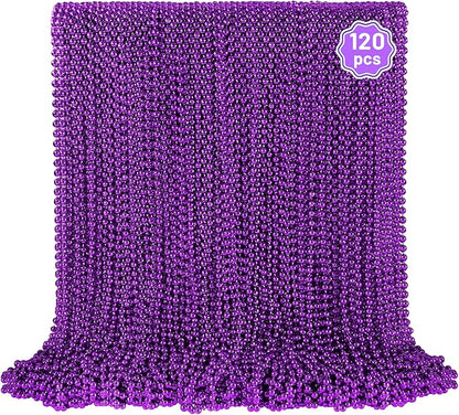 YAXINRUI 120 PCS Purple Bead Necklaces, Purple Mardi Gras Beads, Halloween Beads Necklaces, 33 Inch Round Beaded Necklace Costume Necklace for Mardi Gras Christmas Halloween Party Favors