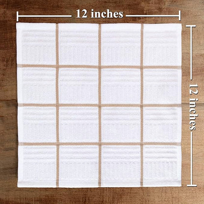 Sticky Toffee Cotton Dishcloths Set of 8 – 12x12 in Tan and White Dish Towels, Reusable and Absorbent Tea Towels for Cleaning or Drying, Oeko-Tex Cotton