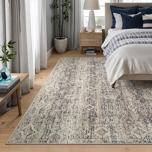 Bloom Rugs Caria Washable Non-Slip 9x12 Rug - Beige Brown/Teal Traditional Area Rug for Living Room, Bedroom, Dining Room, and Kitchen - Exact Size: 9' x 12'