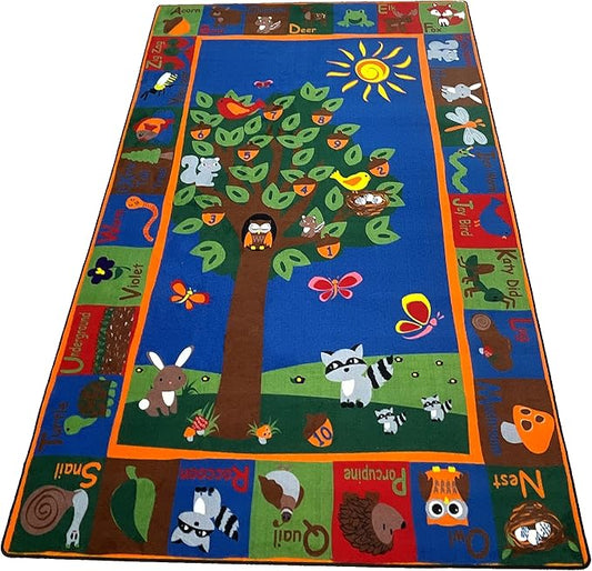 Forest Rug with Animal Alphabet, 4' x 6' Rectangle Animal Playroom Rug for Boys Girls | Area Rug for Kids Room Nursery Decor | Educational Learning for Children's Classroom