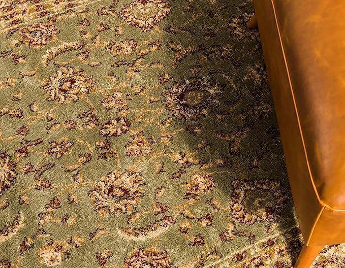 Rugs.com Aditi Collection Rug – 4' Square Green Low Rug Perfect for Living Rooms, Kitchens, Entryways