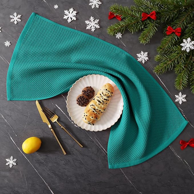 Homaxy 100% Cotton Kitchen Towels and Dishcloths Set, 12 x 12 Inches and 13 x 28 Inches, Set of 16 Bulk Kitchen Towels Set, Ultra Soft Absorbent Dish Cloths for Washing Dishes, Teal