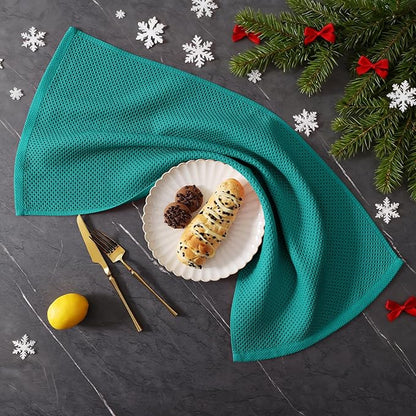 Homaxy 100% Cotton Kitchen Towels and Dishcloths Set, 12 x 12 Inches and 13 x 28 Inches, Set of 16 Bulk Kitchen Towels Set, Ultra Soft Absorbent Dish Cloths for Washing Dishes, Teal