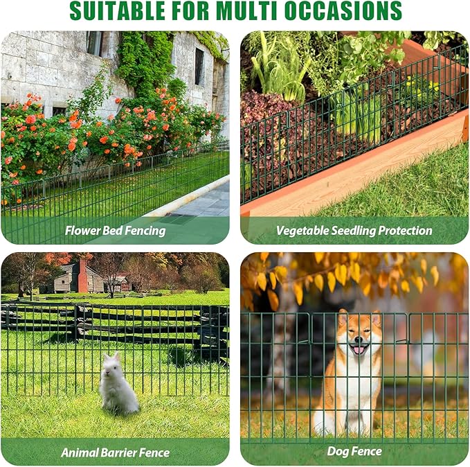 25 Pack Garden Fence Animal Barrier Fencing 1.44 inch Spacing Total 27ft (L) x 24in (H) Rustproof Metal Wire Yard Blocker Dog Fences Border for Outdoor Flower Bed Landscape Fencing Decor Green