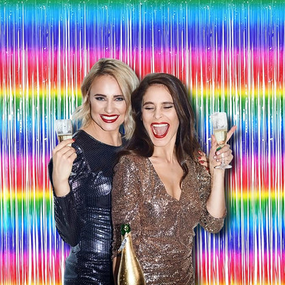 BRAVESHINE Tinsel Foil Curtains - 2 Pack Colorful Party Streamers Fringe Backdrop for Christmas/New Years/Doorway/80s/90s/Dance/Bachelorette/Engagement/Rainbows-theme/Candy/Birthdays Decorations