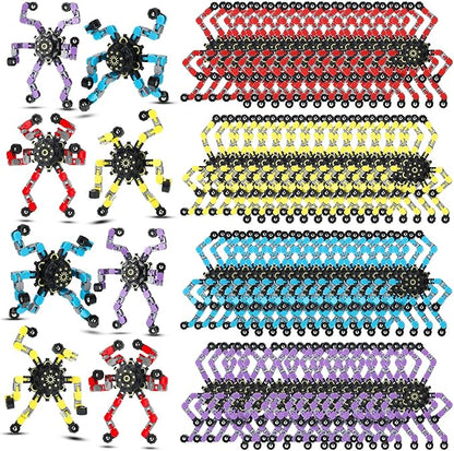 Junkin Funny Sensory Fidget Toy Bulk Transformable Chain Robot Finger Toys Fidget Spinners Stress Relief Fingertip Gyro Mechanical Spiral Spinner Valentine's Gift for Adult Kids(Classic,100 Pcs)