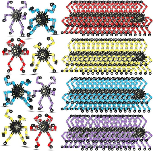 Junkin Funny Sensory Fidget Toy Bulk Transformable Chain Robot Finger Toys Fidget Spinners Stress Relief Fingertip Gyro Mechanical Spiral Spinner Valentine's Gift for Adult Kids(Classic,100 Pcs)
