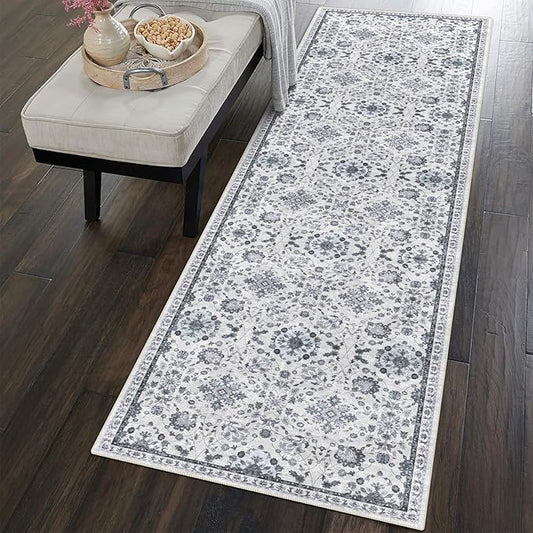 vivorug Runner Rug 2'x8' Vintage Washable Non-Slip Runners for Hallways Kitchen Entryway Laundry Room Carpet Hallway Runner Ivory/Blue