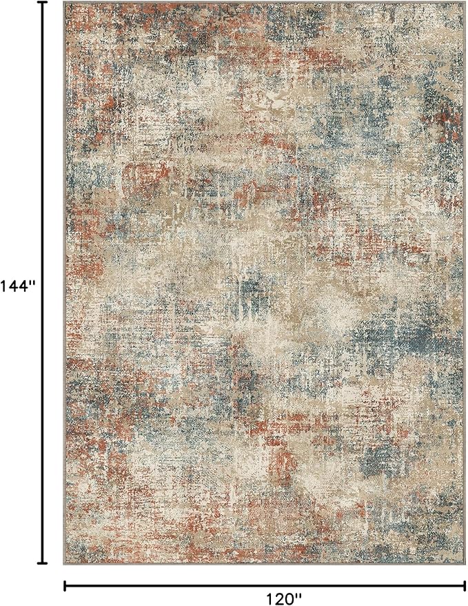 GENIMO Washable Area Rugs for Living Room, 10x12 Modern Non Slip Rugs, Low Pile Lightweight Soft Print Rug for Bedroom, Dining Room, Home Office, Multi