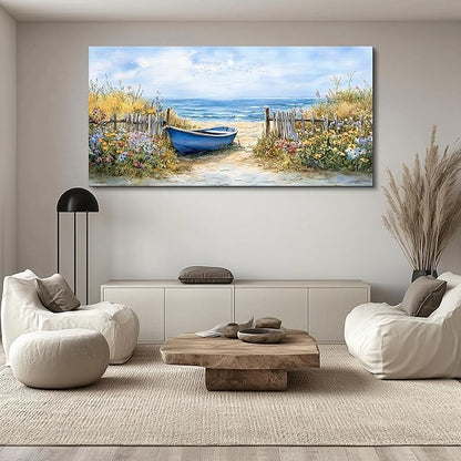 QIYILEXWART Canvas Wall Art For Living Room Large Wall Decor For Office Bedroom Decorations Sea Side Boat Landscape Pictures Farmhouse Painting Artwork Room Wall Mural Aesthetic Home Decor 30x60 In