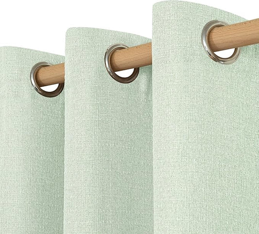 LAMIT Thermal Linen Curtains 95 inches Long for Bedroom, Grommet Light Filtering Curtains Neutral Panels for Living Room/Outdoor/French Door, Set of 2 Panels, W52 x L95, Light Green