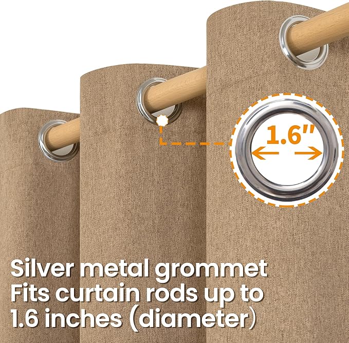 BGment Camel Linen Curtains 54 Inch Length for Short Window, Burlap Semi Sheer Drapes Light Filtering with Grommet Privacy Non See Through for Living Bedroom Farmhouse, 2 Panels, Each 52 Inch Wide