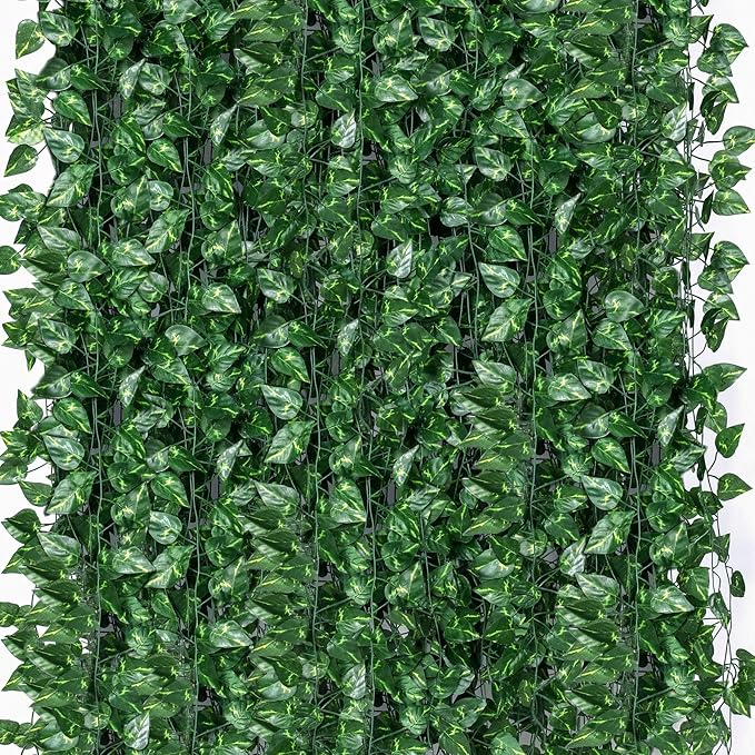 300 Pack 2200 Feet Fake Greenery Hanging Garland, Artificial Ivy Leaf Plants, Vine Leaves, Flowers Foliage for Bedroom Garden Wall Decor