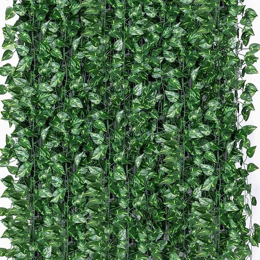 300 Pack 2200 Feet Fake Greenery Hanging Garland, Artificial Ivy Leaf Plants, Vine Leaves, Flowers Foliage for Bedroom Garden Wall Decor